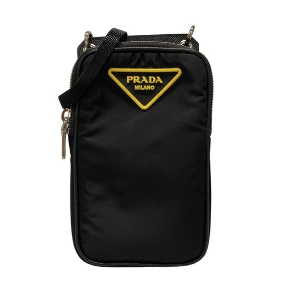 Auth PRADA - Black Yellow Nylon Rubber Saffiano Leather Shoulder Bag - Picture 1 of 16